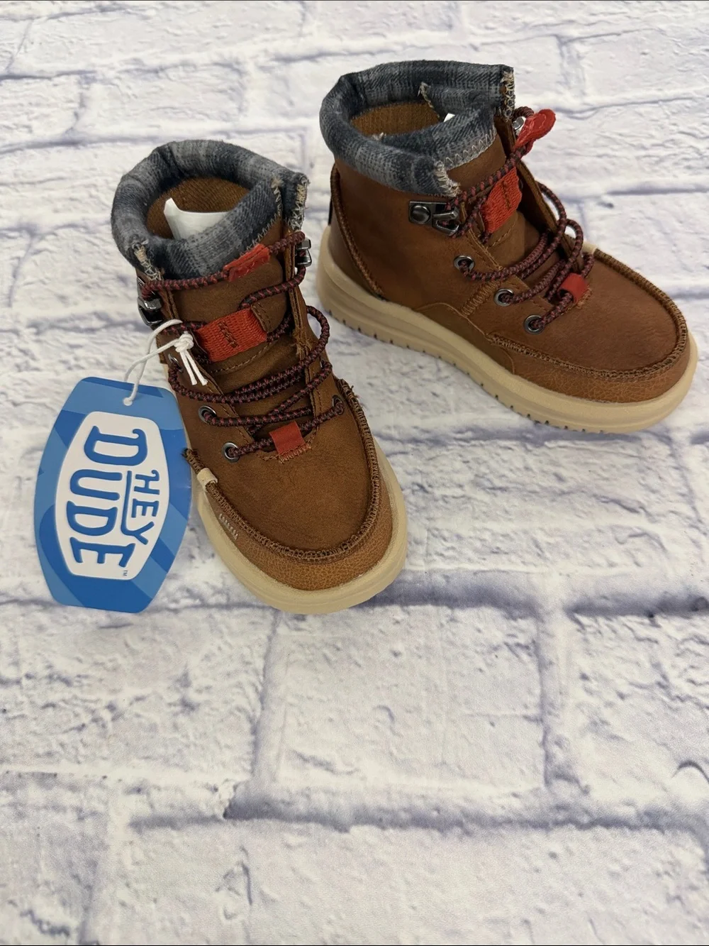 Hey Dude Kids' Brown Bradley Classic sz C8 Boots with Orange Accents. NWTs